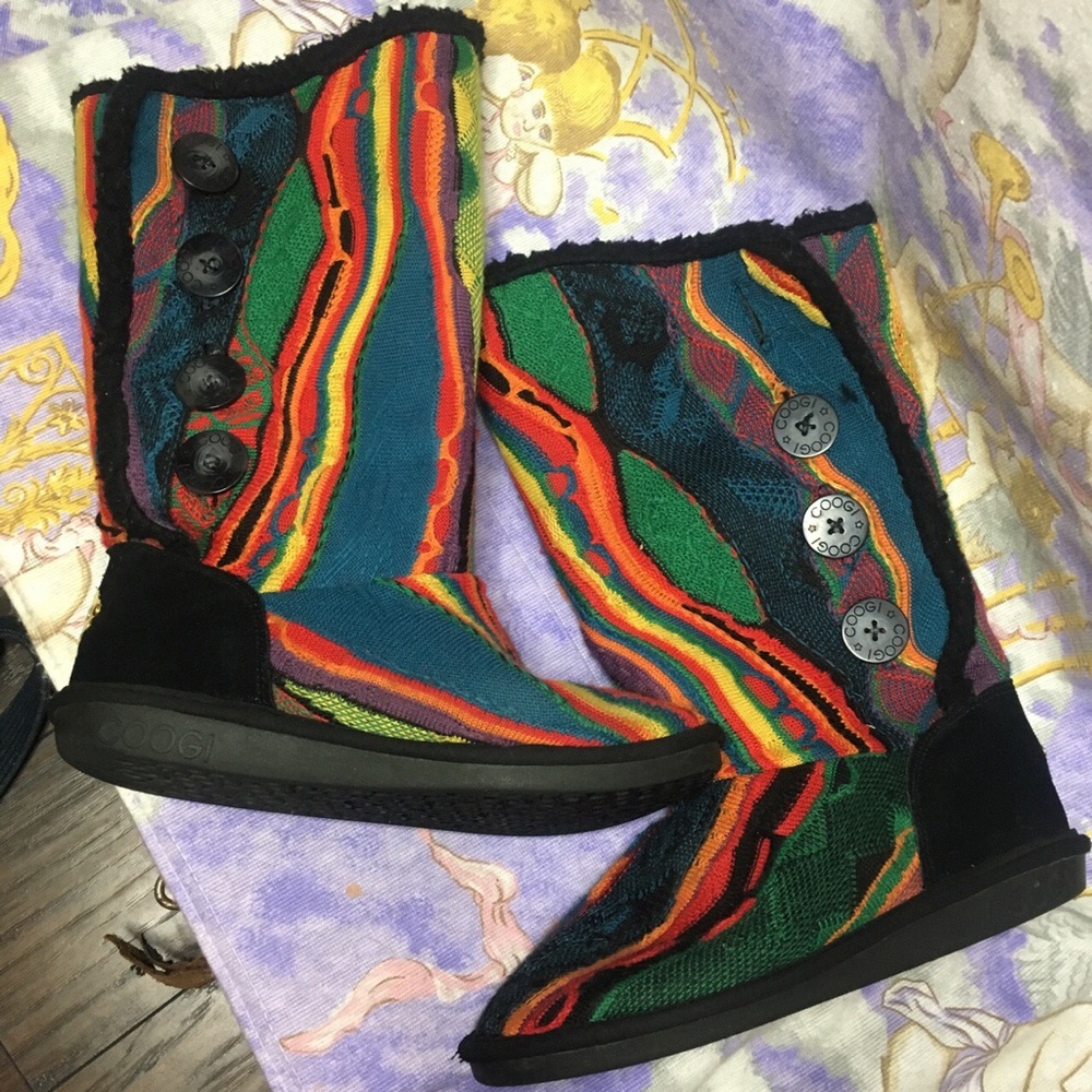 Coogi winter boots knitted rainbow calf boots 9